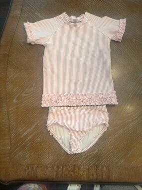 Ruffle Butts Pink and White Striped Ruffle Swim Top